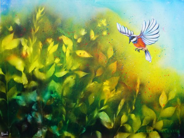 oiseau peint sur toile